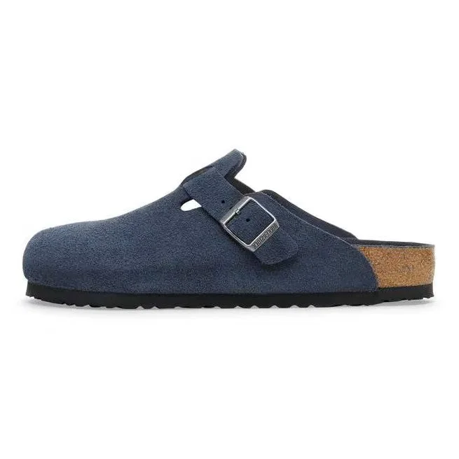 Birkenstock Boston Souple Footbed Daim Nuovo tono Bleu Foncé